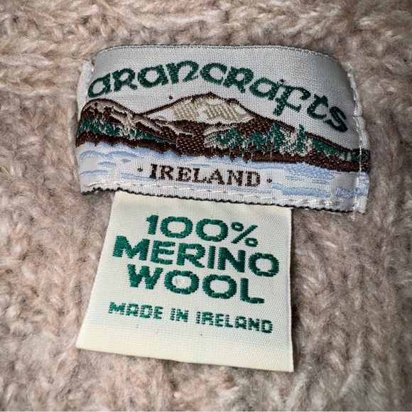 Aran Crafts Merino Wool Irish Cable Knit Cardigan Sweater Cream Women L - Picture 4 of 9